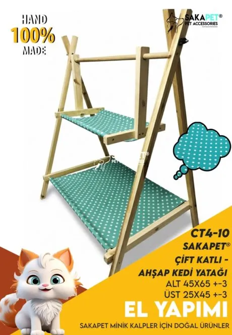 Çift Katlı Ahşap Kedi Yatağı CT4-10