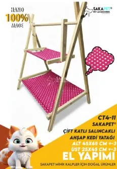 Çift Katlı Ahşap Kedi Yatağı CT4-11