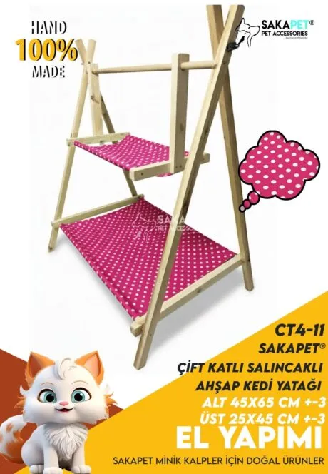 Çift Katlı Ahşap Kedi Yatağı CT4-11