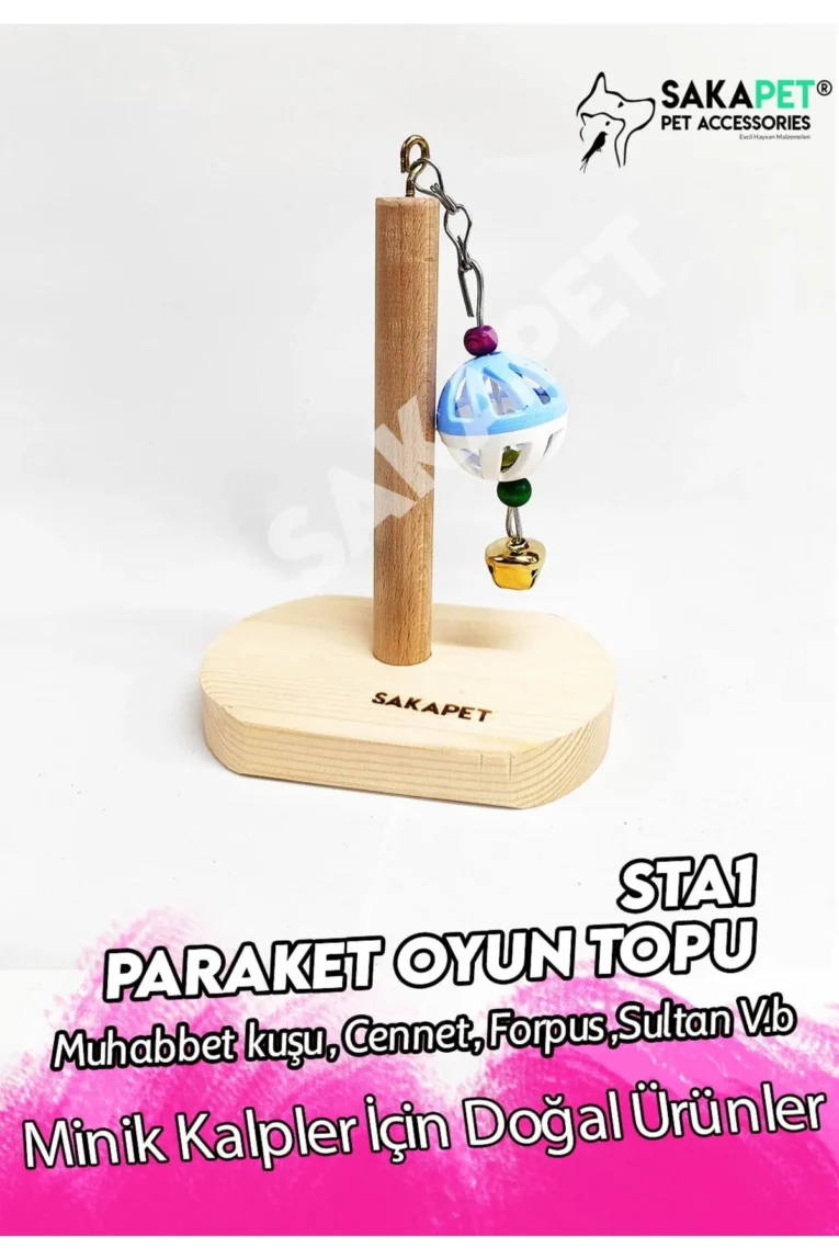 Paraket Oyun Topu Standlı | Muhabbet ve Sultan Kuşları İçin Ahşap Masaüstü Oyuncak