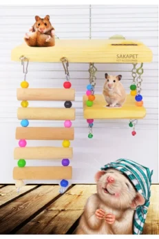 Ahşap Hamster Oyun Platformu Merdivenli