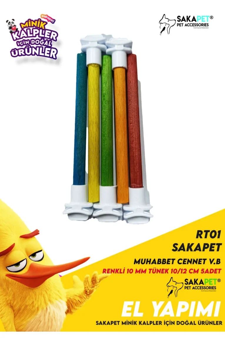 Renkli Ahşap Kuş Tüneği 10 mm | Muhabbet ve Küçük Irk Kuşlar