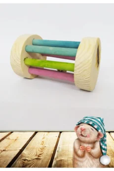 Renkli Ahşap Kemirgen Zilli Tünel Oyuncağı – Hamster ve Küçük Kemirgenler İçin