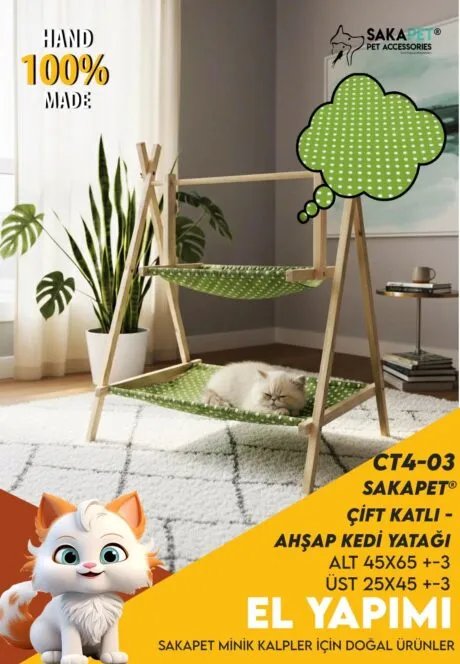 Çift Katlı Ahşap Kedi Yatağı CT4-03