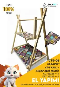 Çift Katlı Ahşap Kedi Yatağı CT4-06