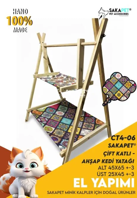 Çift Katlı Ahşap Kedi Yatağı CT4-06
