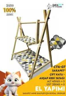 Çift Katlı Ahşap Kedi Yatağı CT4-07