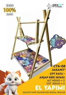 Çift Katlı Ahşap Kedi Yatağı