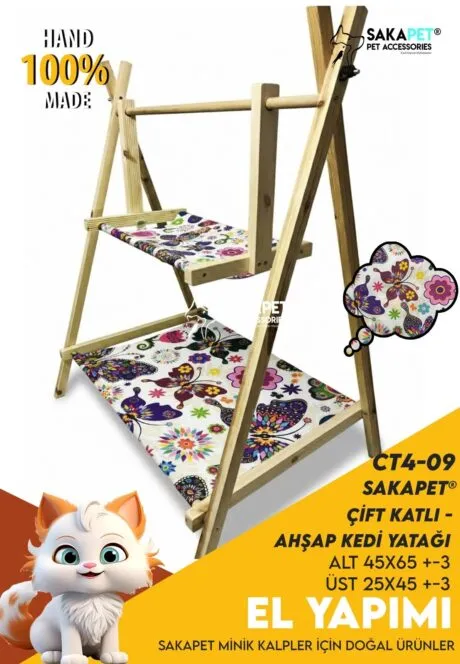 Çift Katlı Ahşap Kedi Yatağı CT4-09