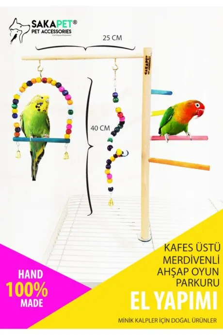 Kafes Üstü Merdivenli Ahşap Kuş Oyun Parkuru