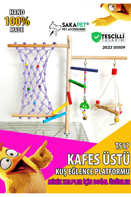 Kafes Üstü Ahşap Kuş Oyun Platformu | Kafes Üstü Kuş Tüneği | Sakapet