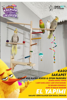 Dekoratif Ahşap Kuş Kafes Duvara Monte Askılı Kuş Oyuncağı | Kuş Kafes Aksesuarı | Sakapet