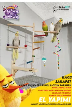 Dekoratif Ahşap Kuş Kafes Duvara Monte Askılı Kuş Oyuncağı | Kuş Kafes Aksesuarı | Sakapet