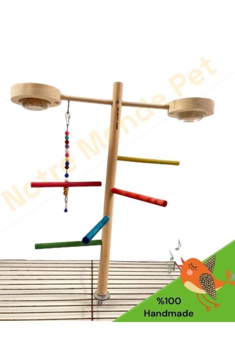 Ahşap Kafes Üstü Kuş Yemlikli | Doğal Ahşap | Sakapet